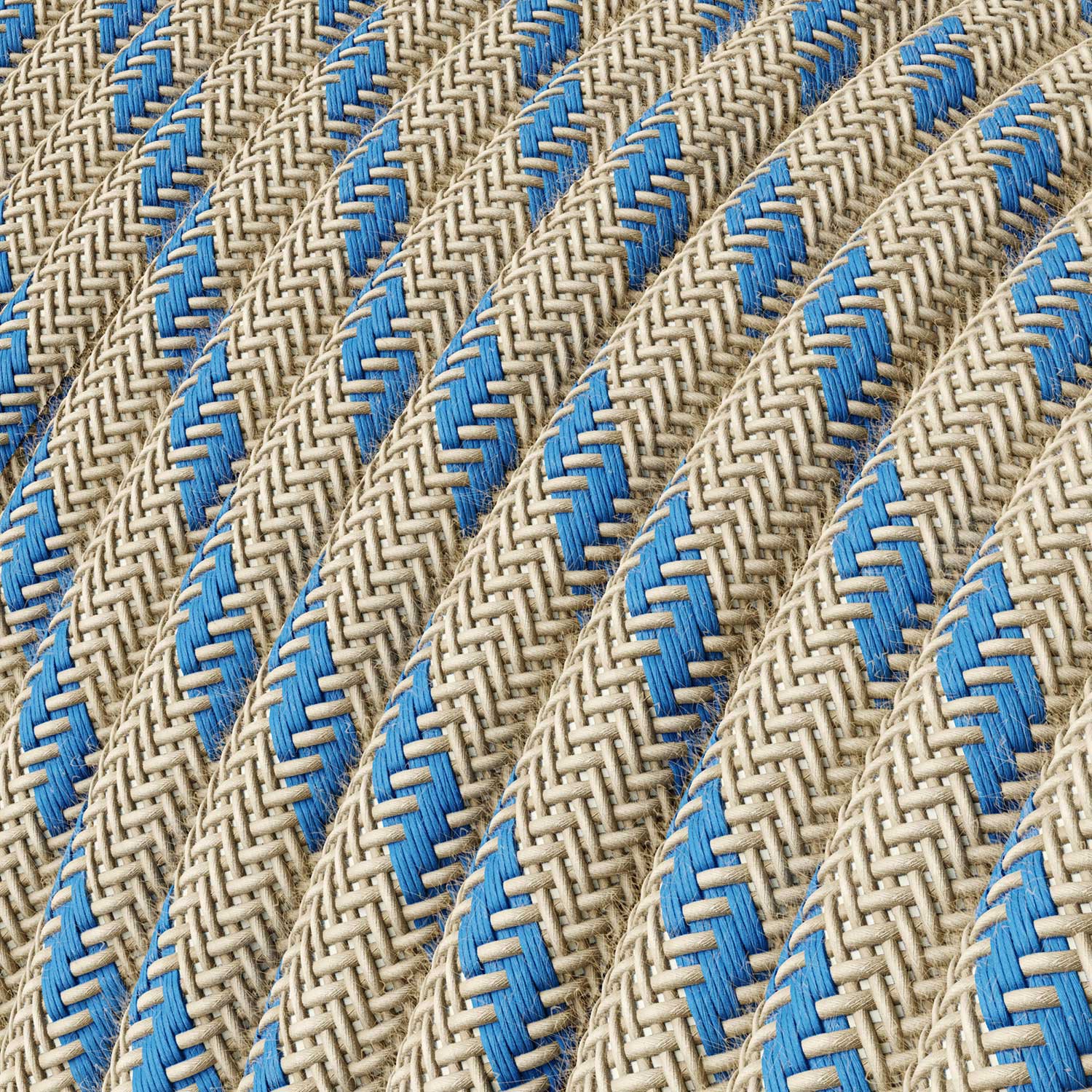 Câble électrique Rond Gaine De Tissu De Couleur Coton Stripes Bleu Steward et lin Naturel RD55 – Image 2