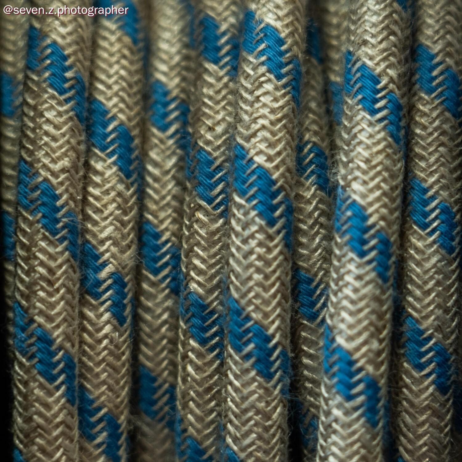 Câble électrique Rond Gaine De Tissu De Couleur Coton Stripes Bleu Steward et lin Naturel RD55 – Image 5