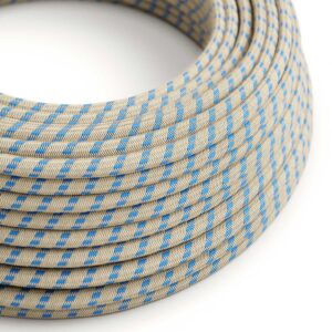Câble électrique Rond Gaine De Tissu De Couleur Coton Stripes Bleu Steward et lin Naturel RD55