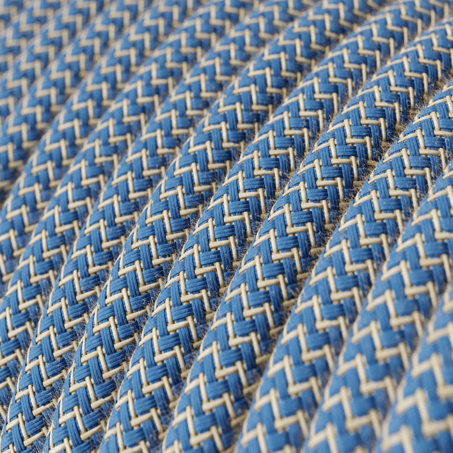 Câble électrique Rond Gaine De Tissu De Couleur Coton ZigZag Bleu Steward et lin Naturel RD75 – Image 2