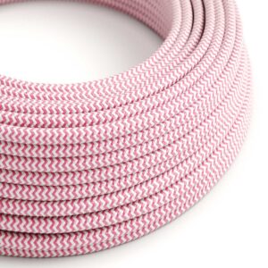 câble électrique Rond Gaine De Tissu De Couleur Effet Soie ZigZag Fuchsia - RZ08