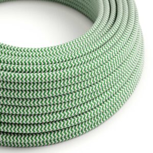 câble électrique Rond Gaine De Tissu De Couleur Effet Soie ZigZag Vert - RZ06