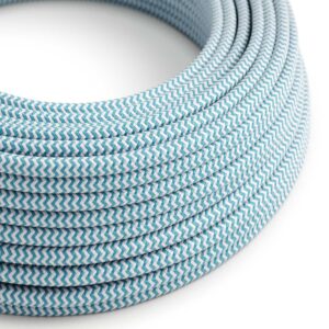 câble électrique Rond Gaine De Tissu De Couleur Effet Soie ZigZag Cyan - RZ11