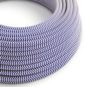 câble électrique Rond Gaine De Tissu De Couleur Effet Soie ZigZag Bleu - RZ12