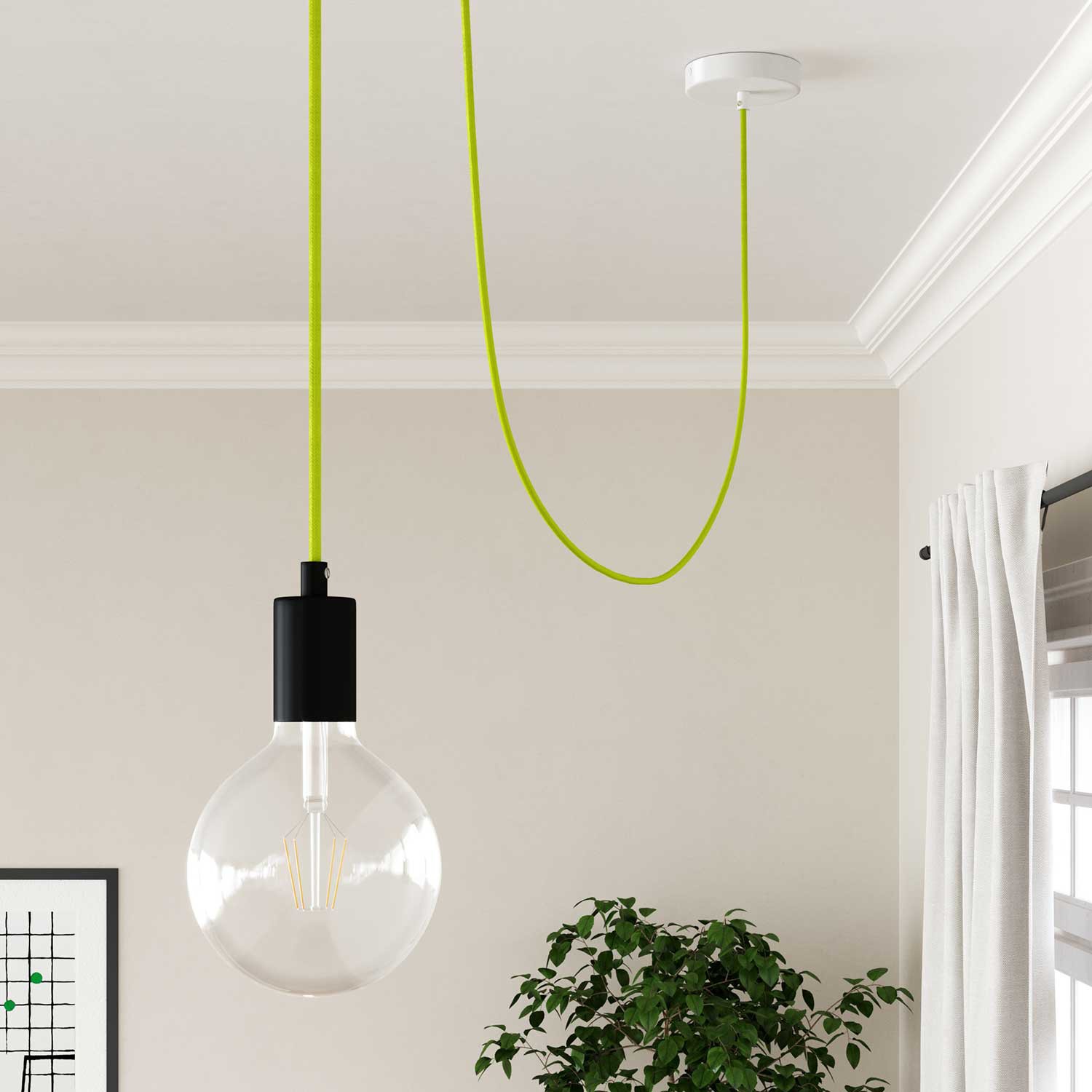 Câble électrique Rond Gaine De Tissu De Couleur Effet Soie Tissu Uni Jaune Fluo RF10 – Image 4