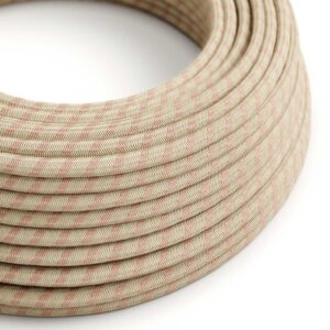 Câble électrique Rond Gaine De Coton De Couleur Stripes Vieux Rose Et Lin Naturel RD51