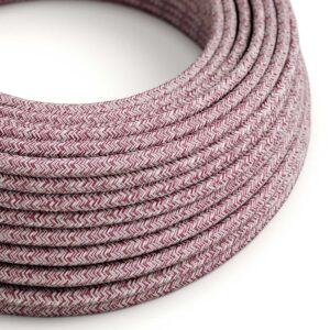 câble électrique Rond Gaine De Coton De Couleur Tweed Bordeaux, Rouge, Lin Naturel Et Finition Paillettes - RS83