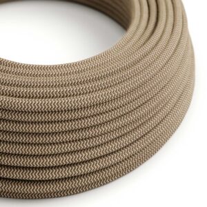Câble électrique Rond Gaine De Coton De Couleur ZigZag Marron Écorce Et Lin Naturel RD73