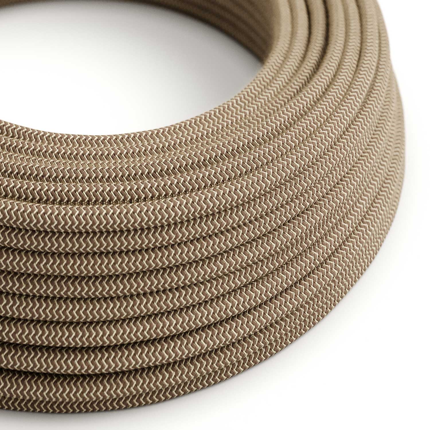 Câble électrique Rond Gaine De Coton De Couleur ZigZag Marron Écorce Et Lin Naturel RD73