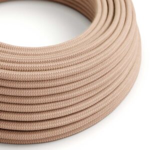 Câble électrique Rond Gaine De Coton De Couleur ZigZag Vieux Rose Et Lin Naturel RD71