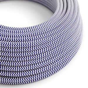 Câble électrique Rond Gaine De Tissu De Couleur Effet Soie ZigZag Bleu RZ12