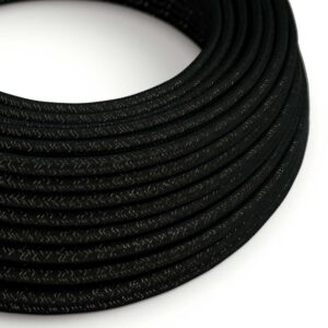 Câble électrique Rond Gaine De Tissu De Couleur Effet Soie Paillettes Noire RL04