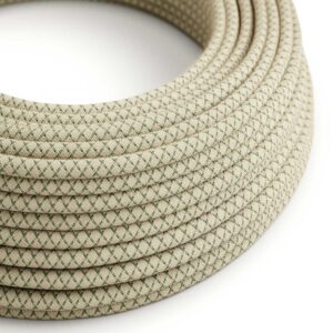 Câble électrique Rond Gaine De Coton De Couleur Losange Vert Thym Et Lin Naturel RD62