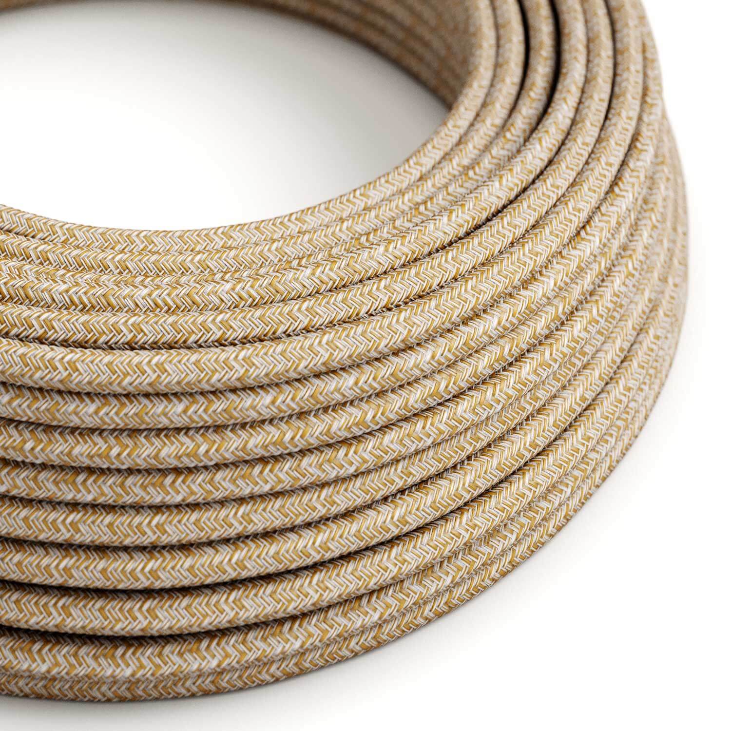 Câble électrique Rond Gaine De Coton De Couleur Tweed Rouille, Marron, Lin Naturel Et Finition Paillettes RS82