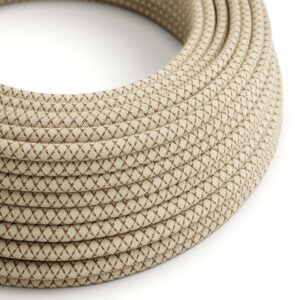 Câble électrique Rond Gaine De Coton De Couleur Losange Marron Écorce Et Lin Naturel RD63