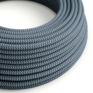 Câble électrique Rond Gaine De Tissu de Couleur Coton - ZigZag Gris Pierre et Océan RZ25