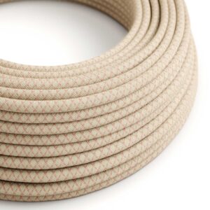 Câble électrique Rond Gaine De Coton De Couleur Losange Vieux Rose Et Lin Naturel RD61