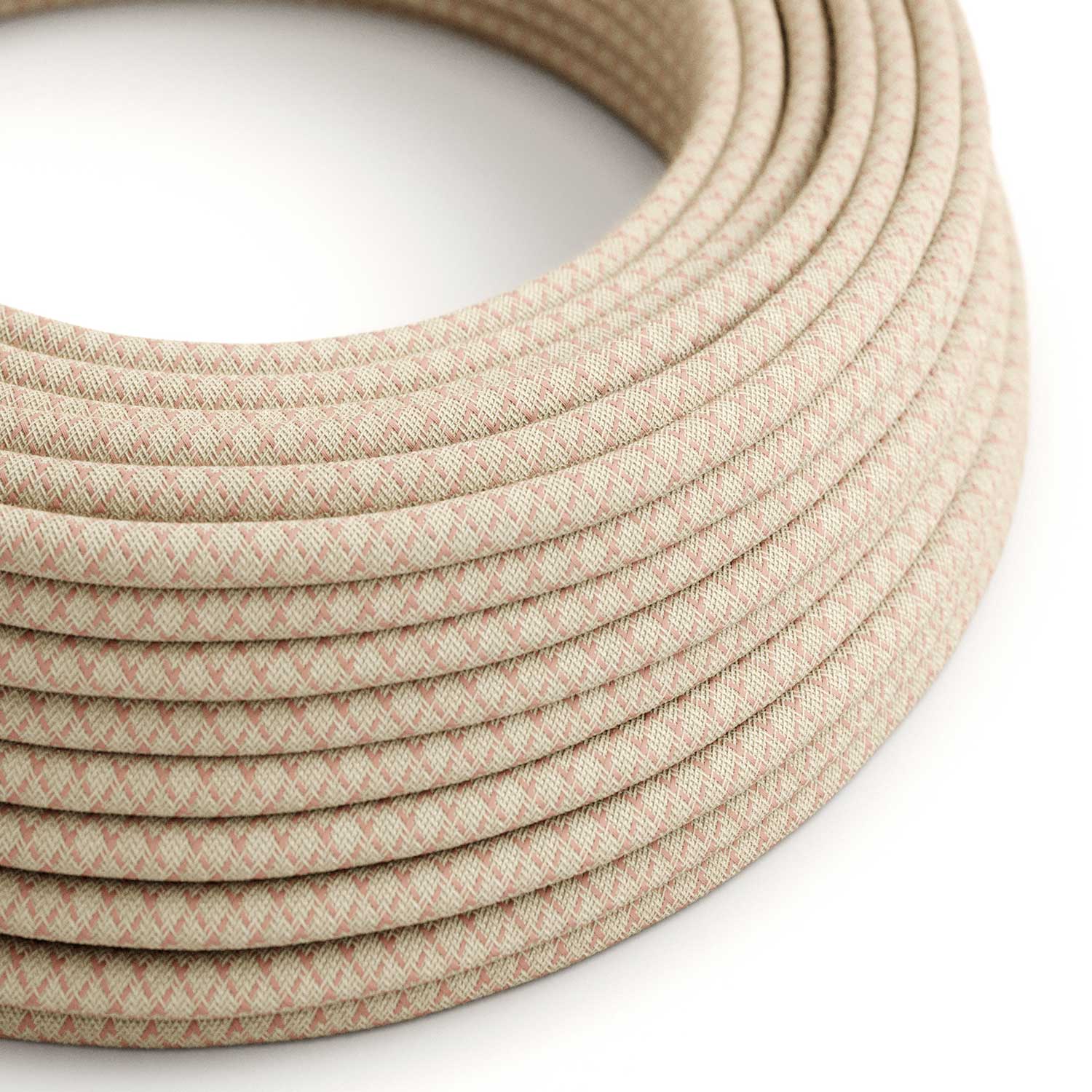 Câble électrique Rond Gaine De Coton De Couleur Losange Vieux Rose Et Lin Naturel RD61