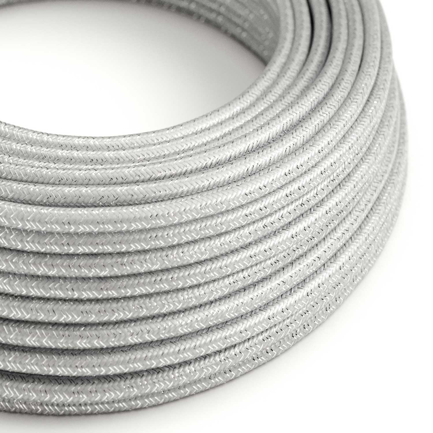 Câble électrique Rond Gaine De Tissu De Couleur Effet Soie Tissu Uni Paillettes Argent RL02