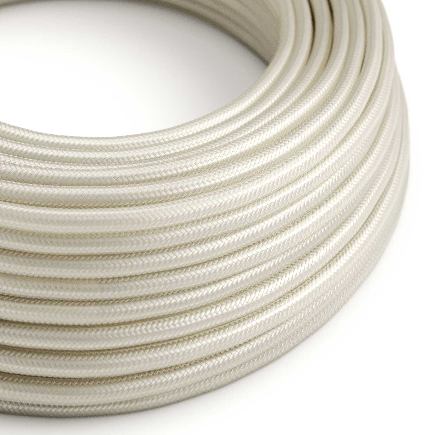 Câble électrique Rond Gaine De Tissu De Couleur Effet Soie Tissu Uni Ivoire RM00