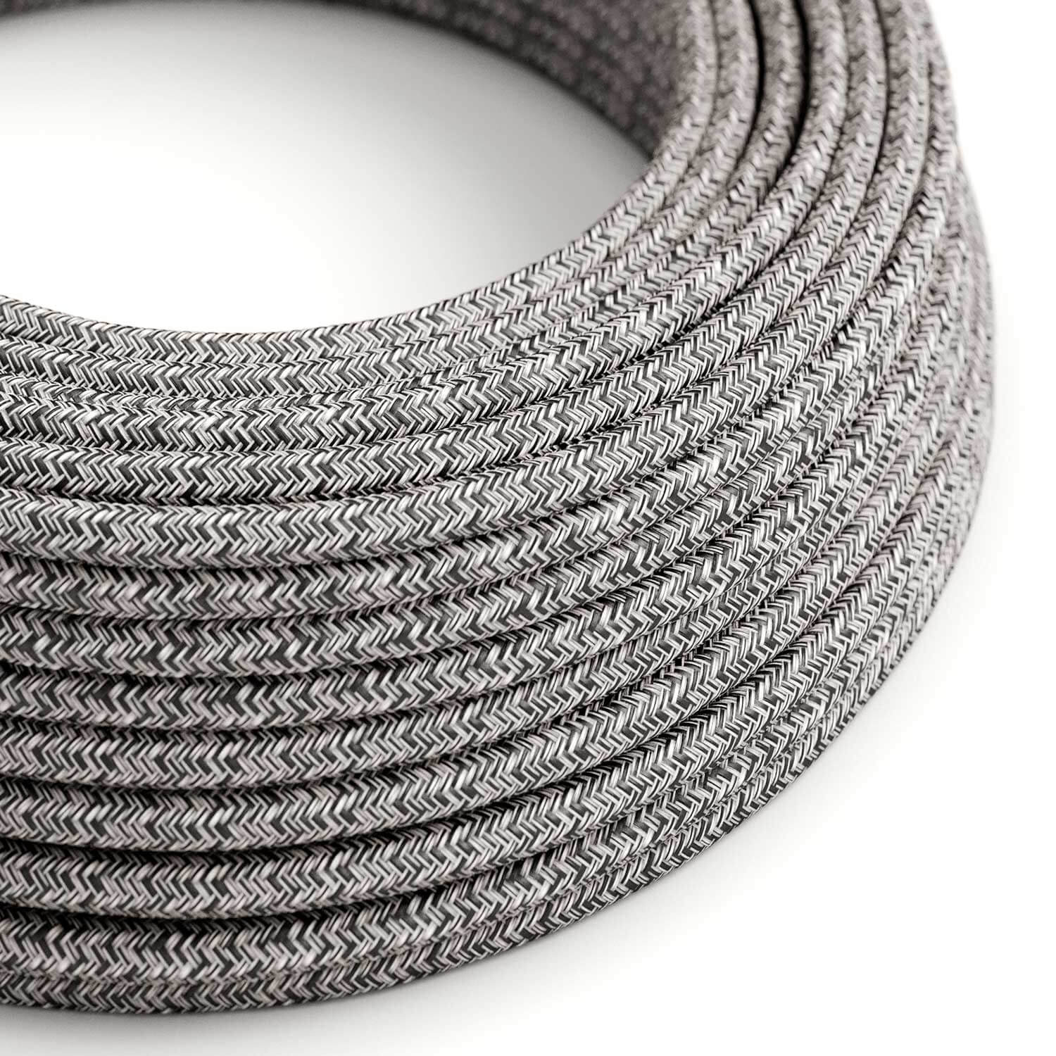 Câble électrique Rond Gaine De Coton De Couleur Onyx Tweed, Noir, Lin Naturel Et Finition Paillettes RS81