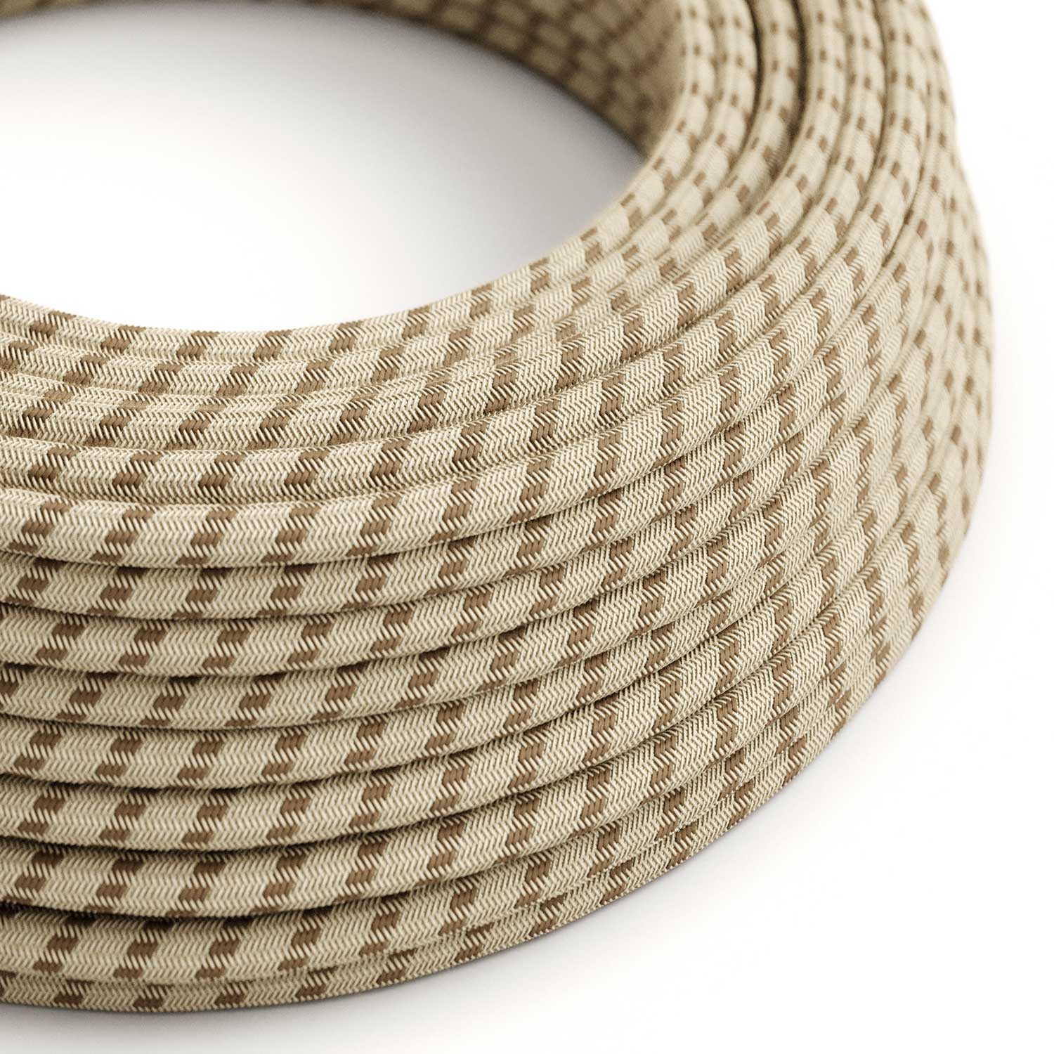 Câble électrique Rond Gaine De Coton De Couleur Stripes Marron Écorce Et Lin Naturel RD53