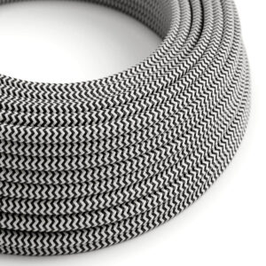 Câble électrique Rond Gaine De Tissu De Couleur Effet Soie ZigZag Noir RZ04