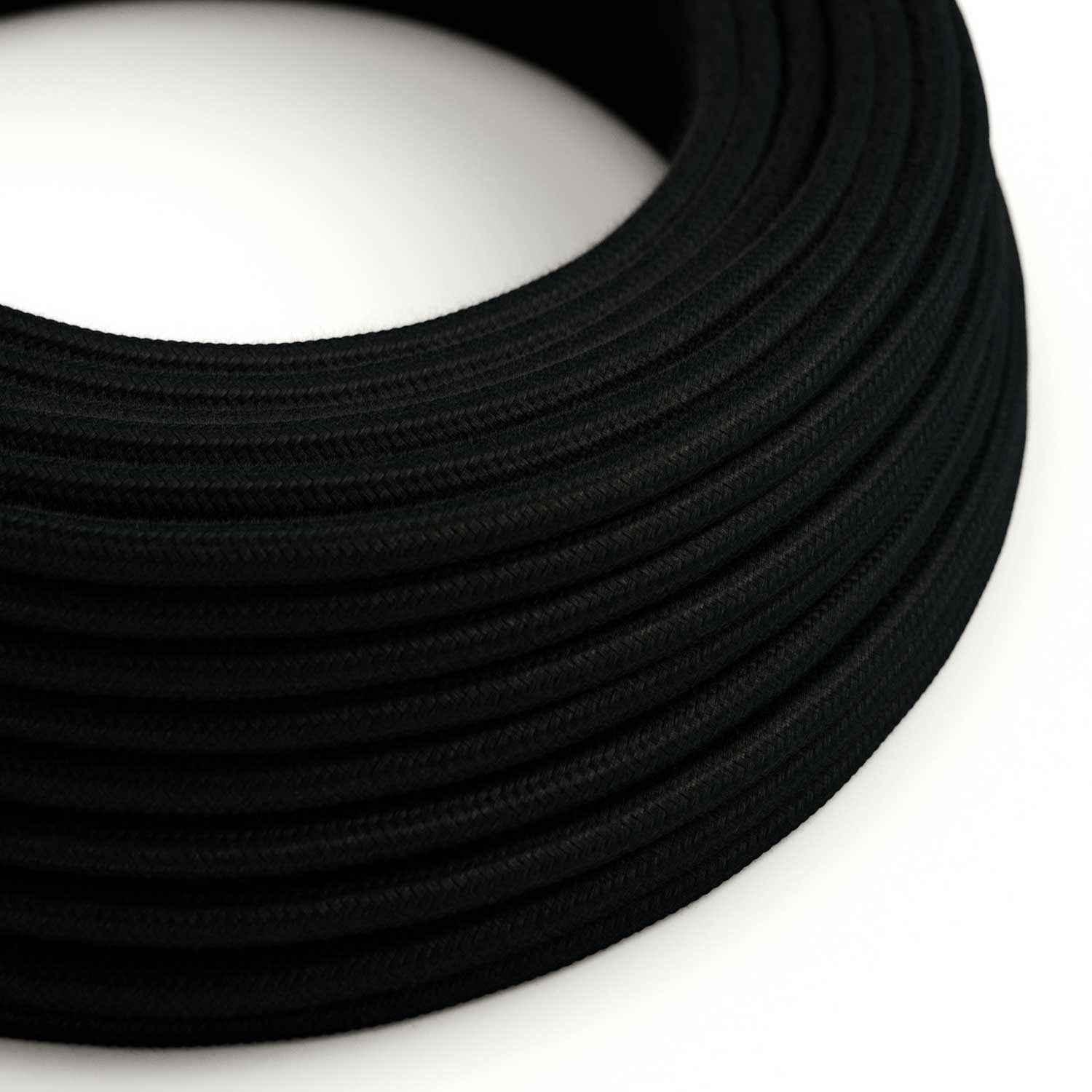 Câble électrique Rond Gaine De Tissu De Couleur Coton Tissu Uni Noir RC04