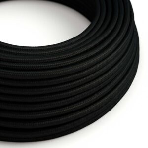 Câble électrique Rond Gaine De Tissu De Couleur Effet Soie Tissu Uni Noir RM04