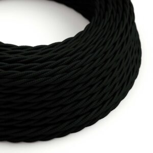 Câble électrique Torsadé Gaine De Tissu De Couleur Effet Soie Tissu Uni Noir TM04