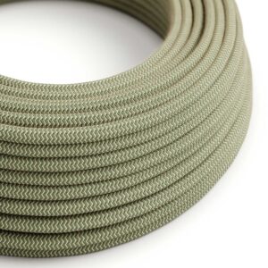 Câble électrique Rond Gaine De Coton De Couleur ZigZag Vert Thym Et Lin Naturel RD72