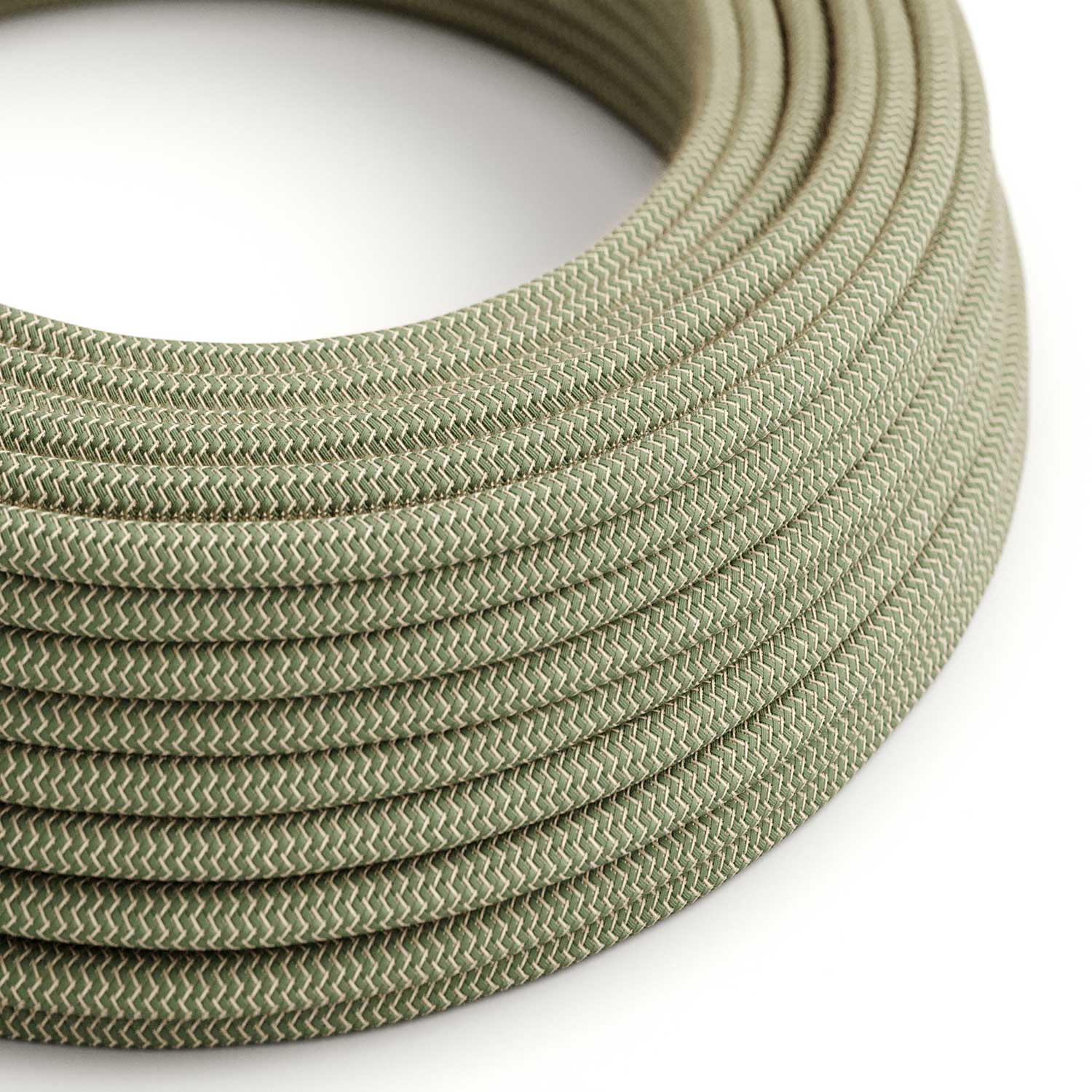 Câble électrique Rond Gaine De Coton De Couleur ZigZag Vert Thym Et Lin Naturel RD72