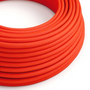 Câble électrique Rond Gaine De Tissu De Couleur Effet Soie Tissu Uni Orange Fluo RF15