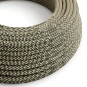 Câble électrique Rond Gaine De Coton De Couleur ZigZag Anthracite Et Lin Naturel RD74