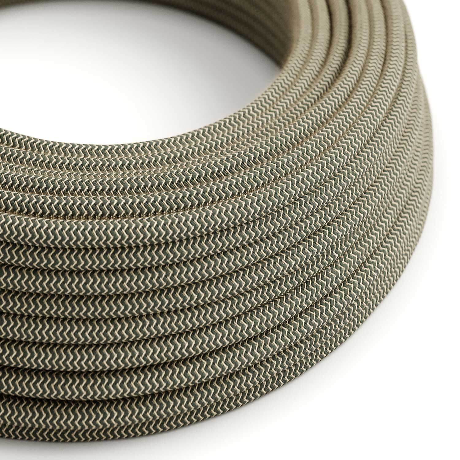 Câble électrique Rond Gaine De Coton De Couleur ZigZag Anthracite Et Lin Naturel RD74