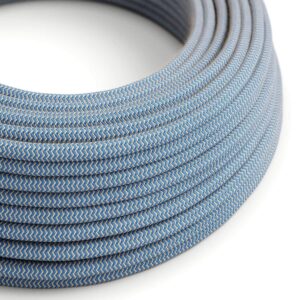 Câble électrique Rond Gaine De Tissu De Couleur Coton ZigZag Bleu Steward et lin Naturel RD75