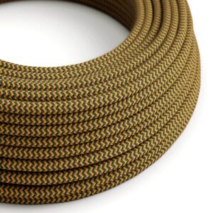 Câble électrique Rond Gaine De Tissu De Couleur Coton - ZigZag Miel Doré et Anthracite RZ27