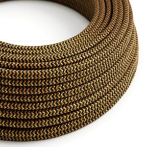 Câble électrique Rond Gaine De Tissu Effet Soie ZigZag Or et Noir RZ24