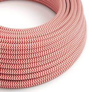 Câble électrique Rond Gaine De Tissu De Couleur Effet Soie ZigZag Rouge RZ09