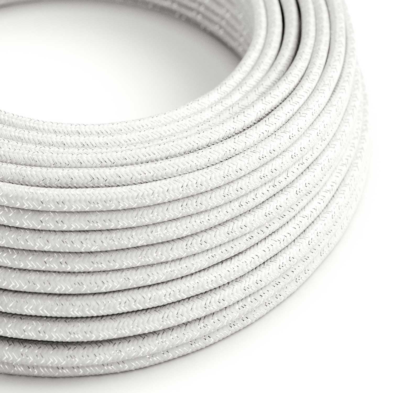 Câble électrique Rond Gaine De Tissu De Couleur Effet Soie Tissu Uni Paillettes Blanc RL01