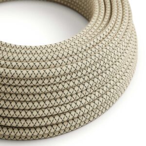 Câble électrique Rond Gaine De Coton De Couleur Losange Anthracite Et Lin Naturel RD64