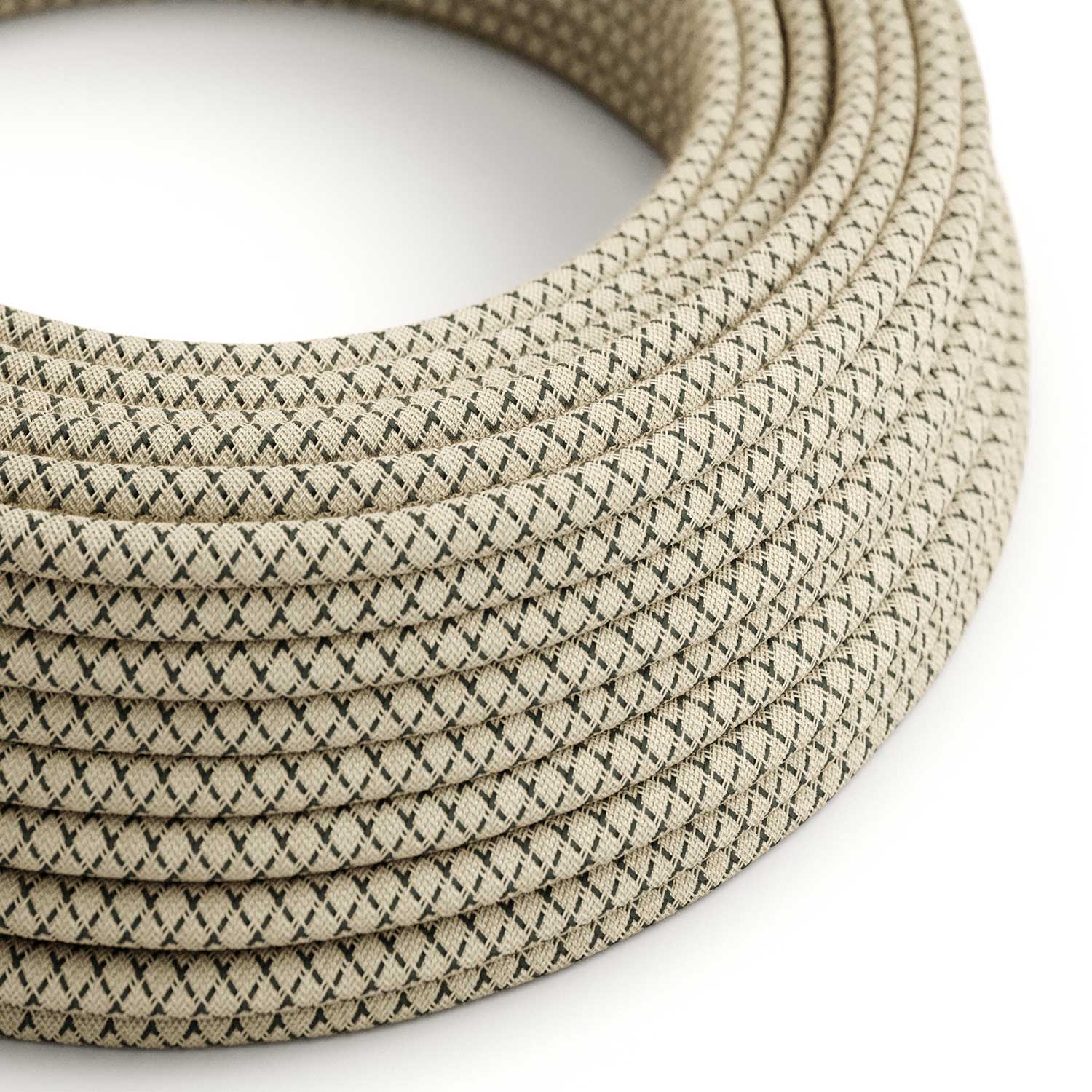 Câble électrique Rond Gaine De Coton De Couleur Losange Anthracite Et Lin Naturel RD64