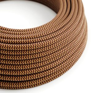 Câble électrique Rond Gaine De Tissu Effet Soie ZigZag Or et Bordeaux RZ23
